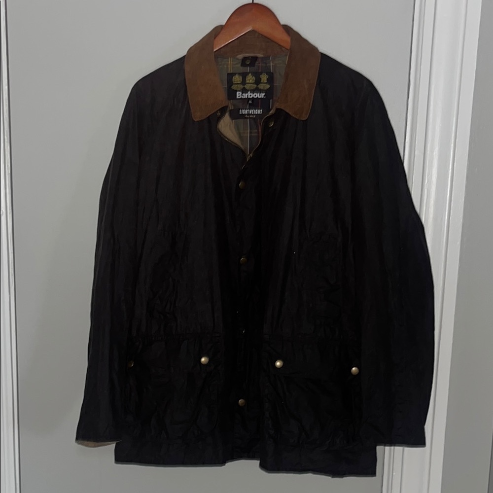 Barbour Men's Black Jacket with Brown Collar